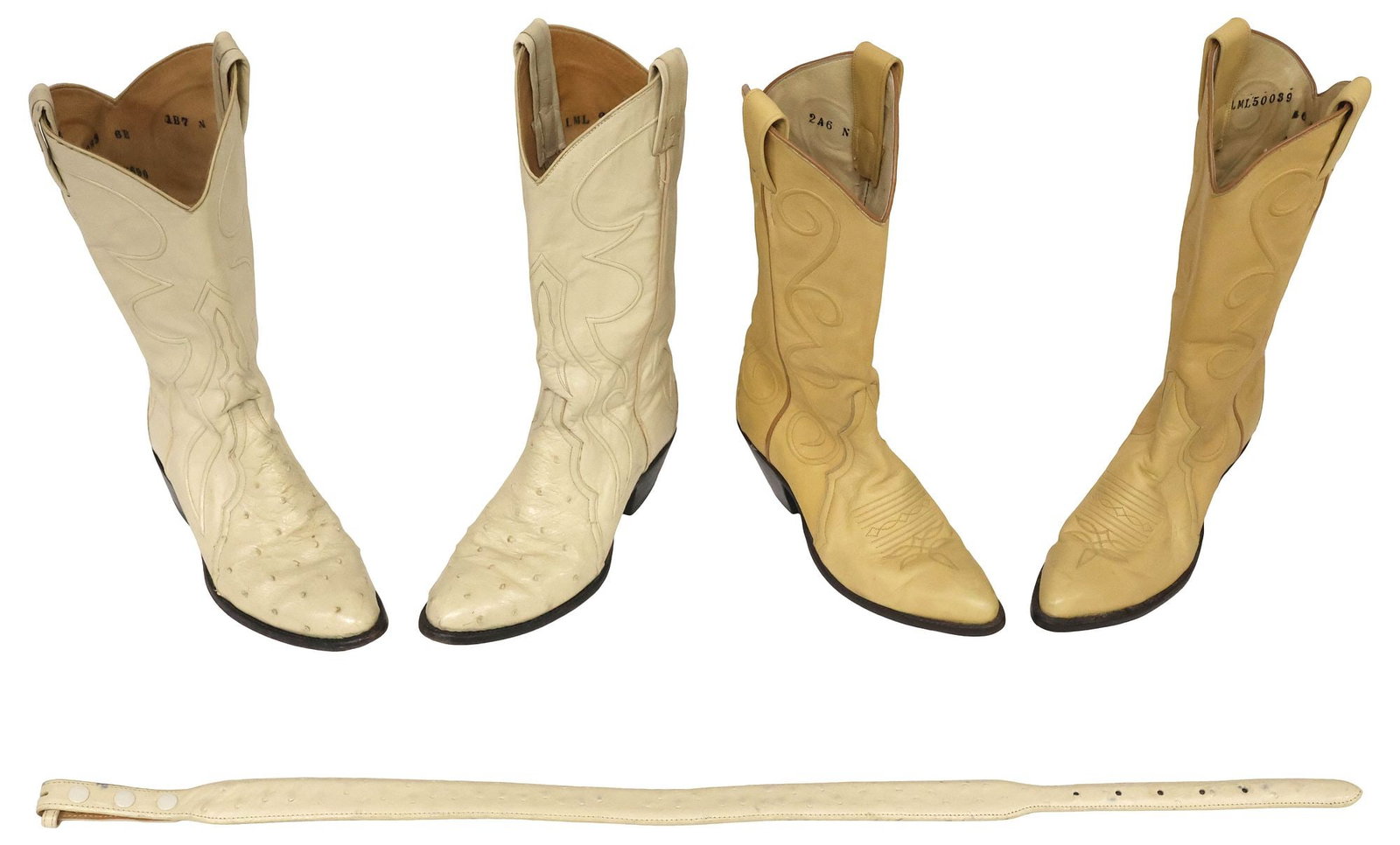 (LOT) LADIES LARRY MAHAN STITCHED LEATHER COWBOY BOOTS & FERRINI BELT (1 of 11)