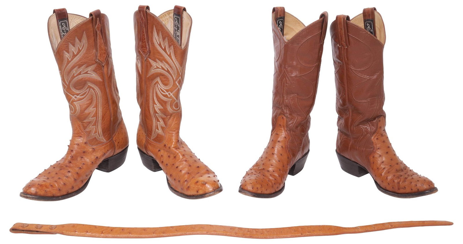(LOT) LARRY MAHAN OSTRICH LEATHER COWBOY BOOTS & FERRINI BELT (1 of 13)