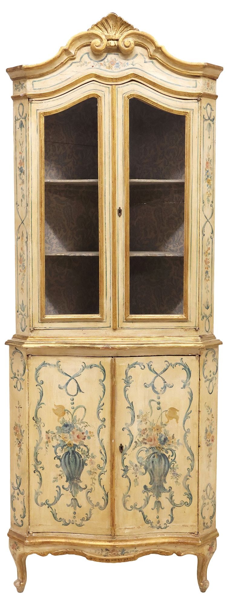 ITALIAN VENETIAN PAINT-DECORATED CORNER CABINET / DISPLAY CASE (1 of 3)