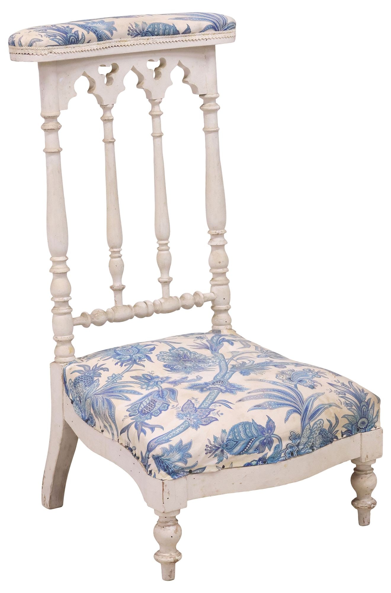FRENCH UPHOLSTERED & WHITE-PAINTED PRIE DIEU / PRAYER KNEELER (1 of 3)