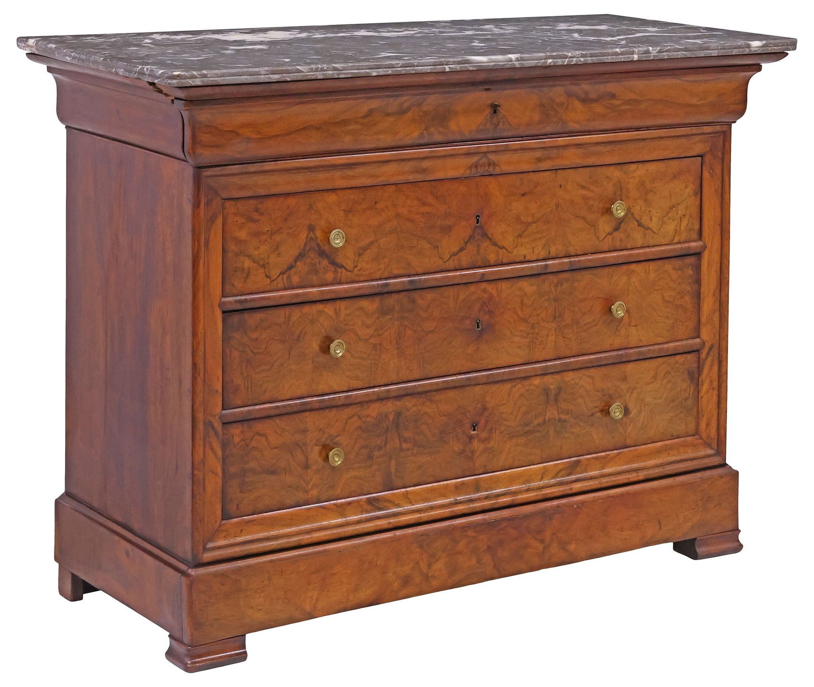 FRENCH LOUIS PHILIPPE PERIOD MARBLE-TOP BURLED WALNUT COMMODE (1 of 5)