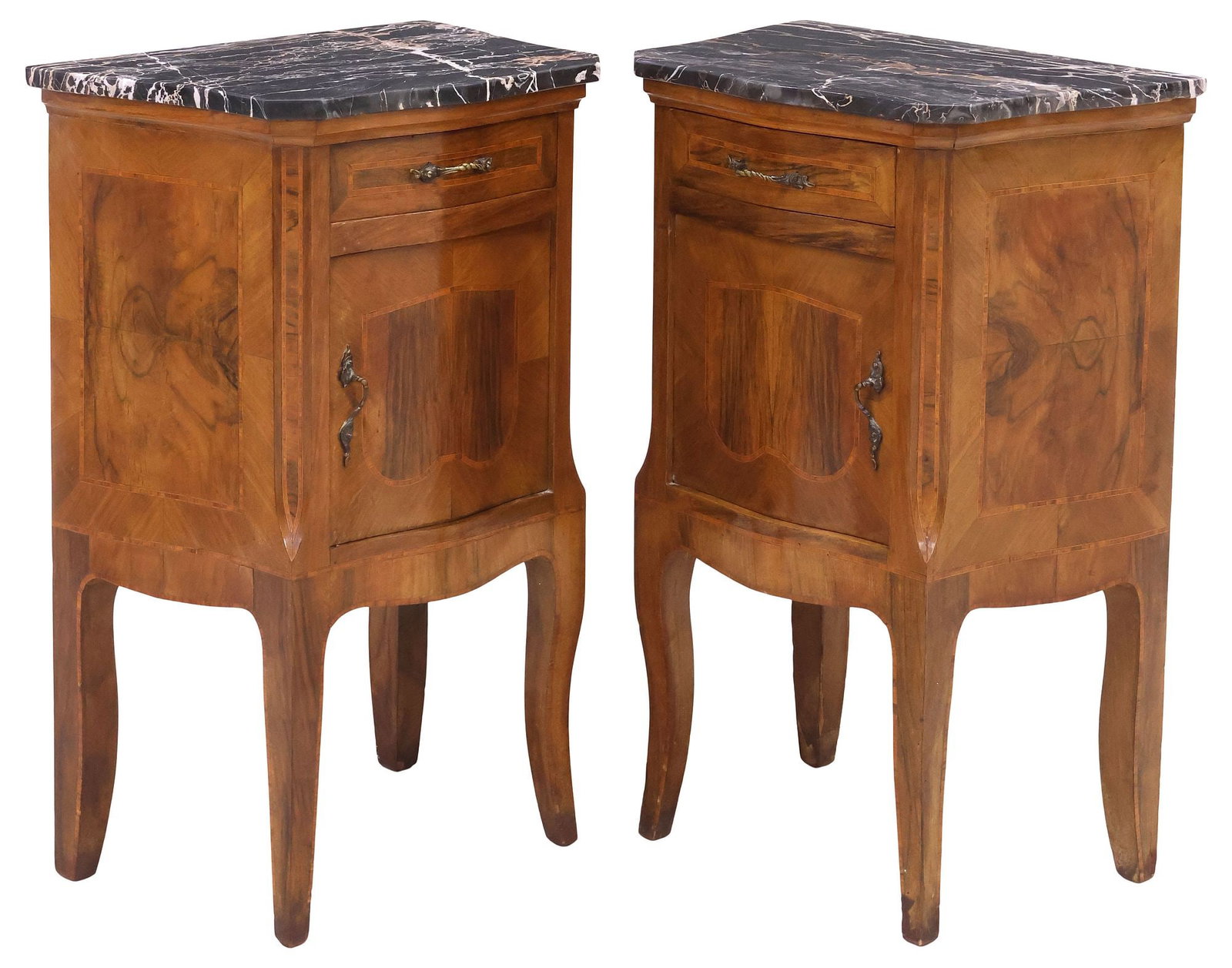 (2) ITALIAN LOUIS XV STYLE MARBLE-TOP INLAID WALNUT NIGHTSTANDS (1 of 6)