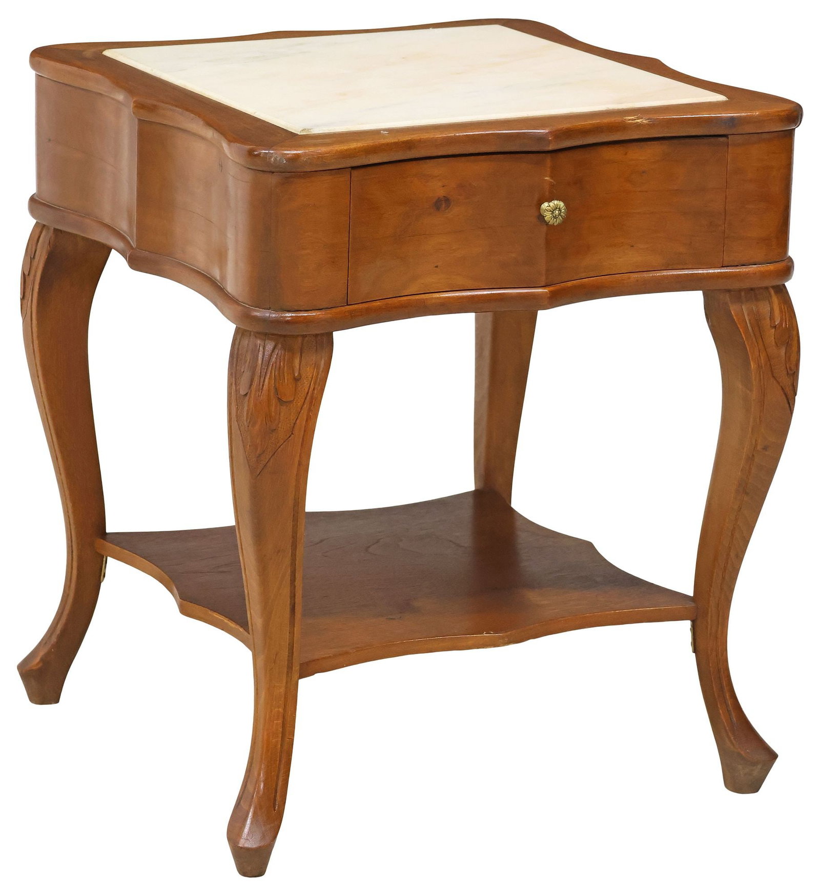 LOUIS XV STYLE MARBLE-TOP WALNUT SIDE TABLE (1 of 5)