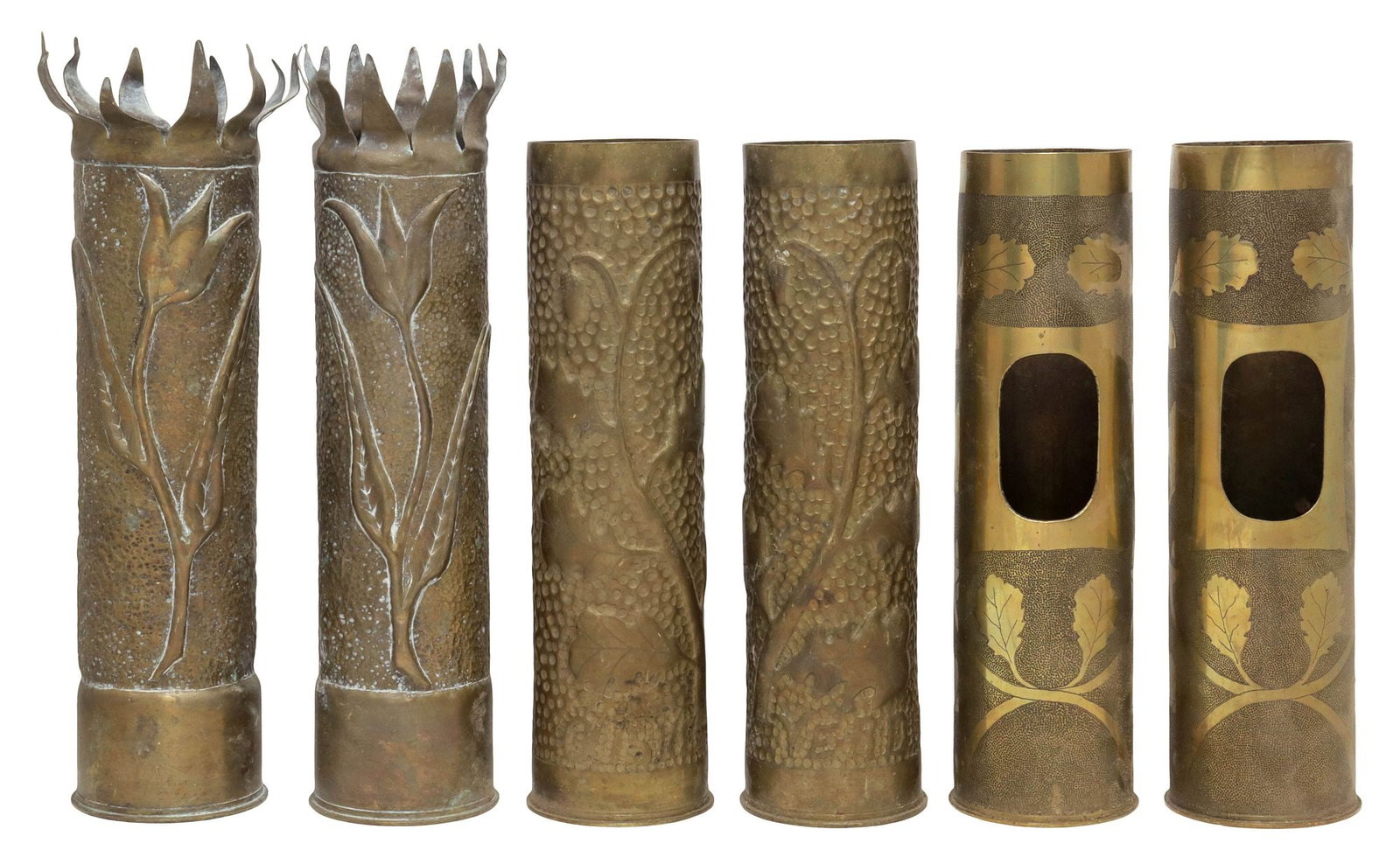(6) FRENCH WWI-ERA TRENCH ART ARTILLERY SHELL VASES (1 of 3)