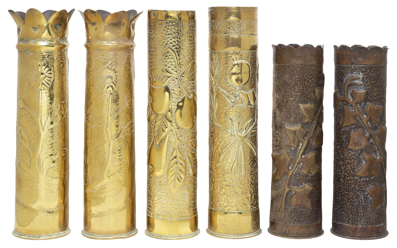 (6) FRENCH WWI-ERA TRENCH ART ARTILLERY SHELL VASES (1 of 3)