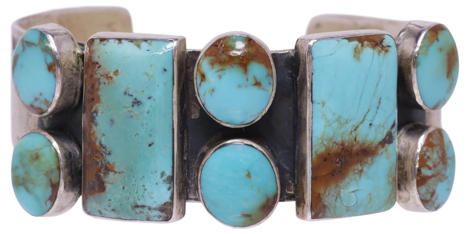 SIGNED JC NATIVE AMERICAN STERLING SILVER & TURQUOISE STAMPWORK CUFF (1 of 4)