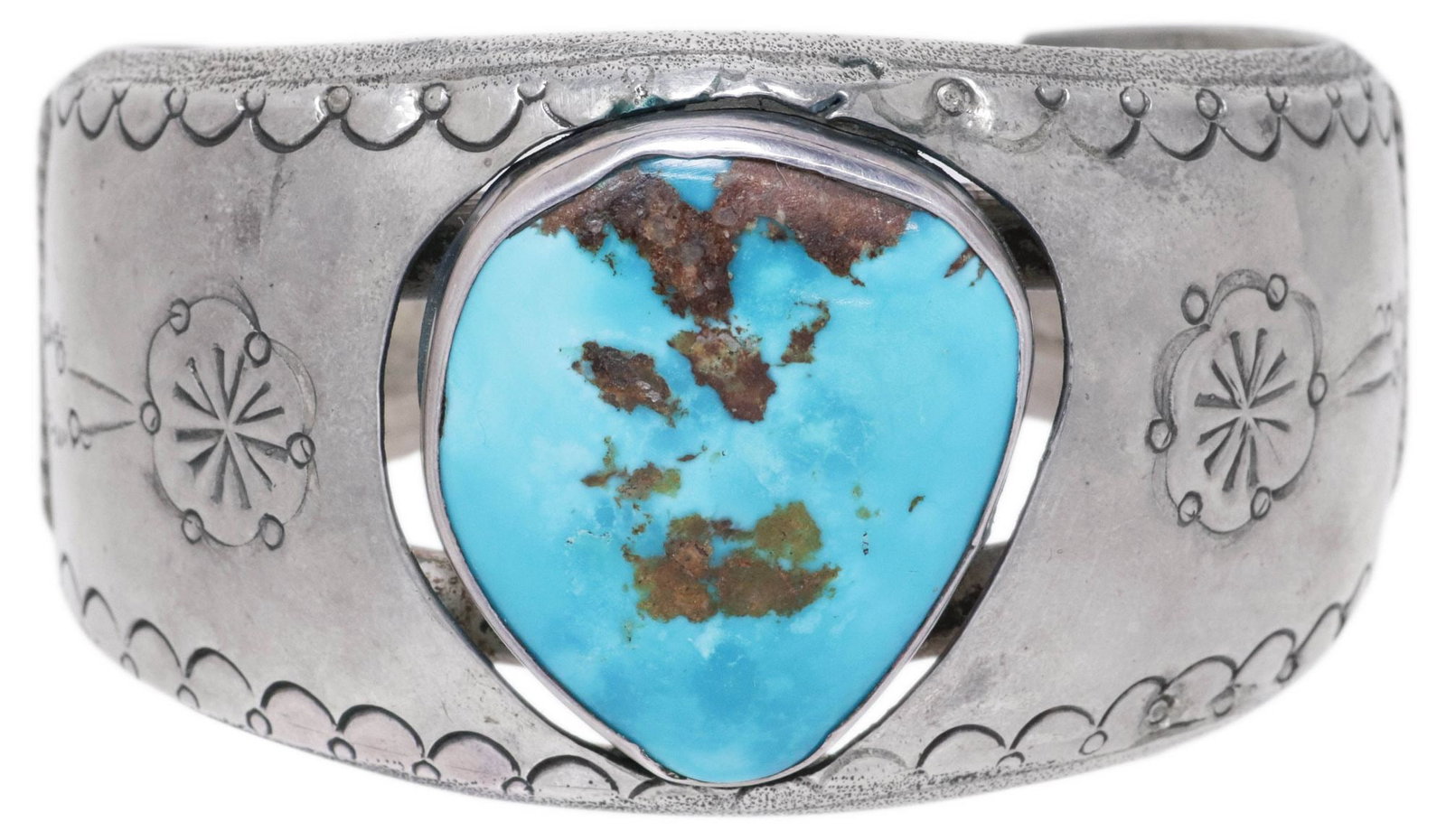 CHARLIE JOHN (B. 1954) NAVAJO SILVER & TURQUOISE CABOCHON CUFF BRACELET (1 of 5)