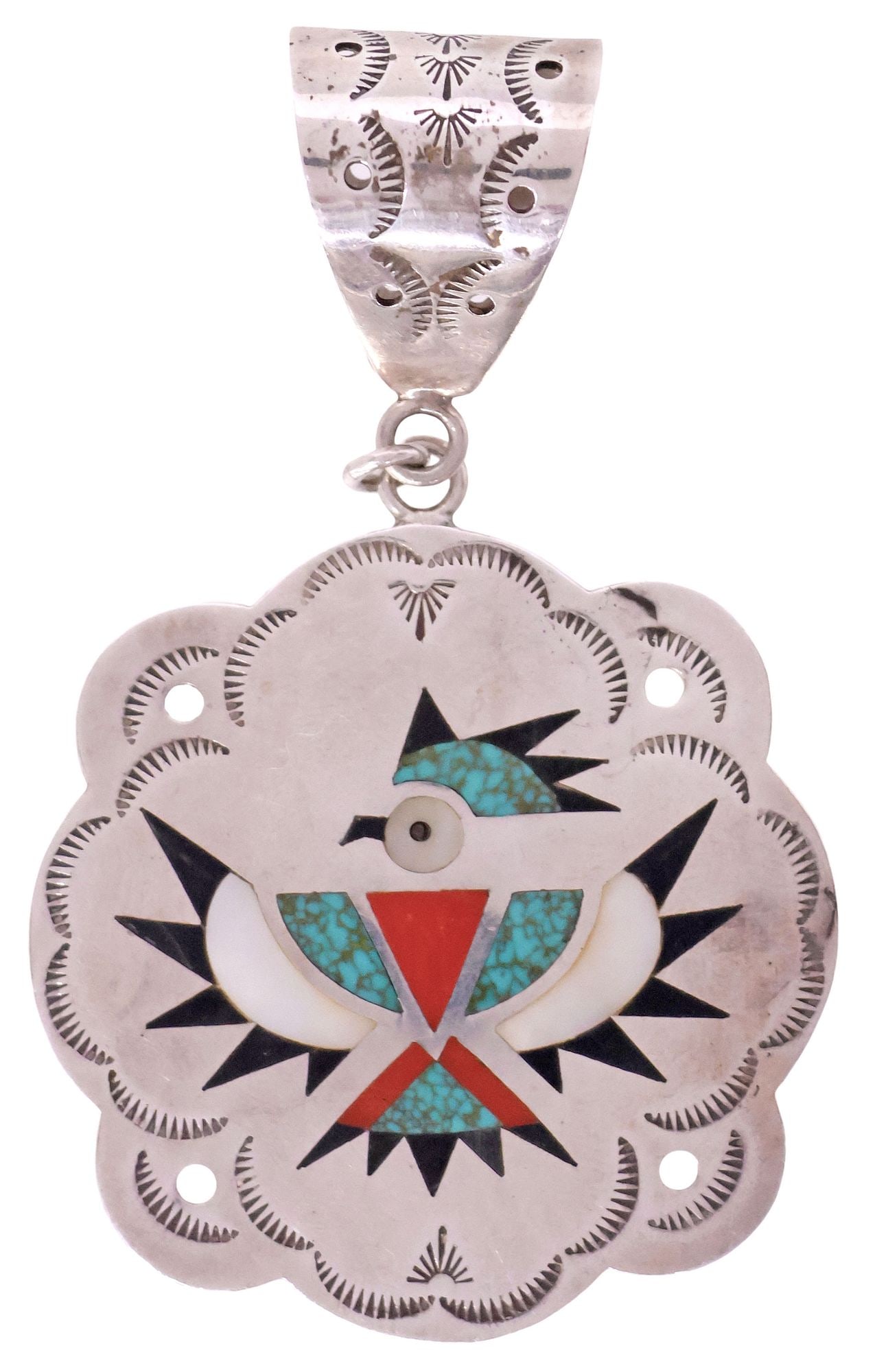 ALBERT & DOLLY BANTEAH MULTI-STONE INLAID SILVER PENDANT (1 of 3)