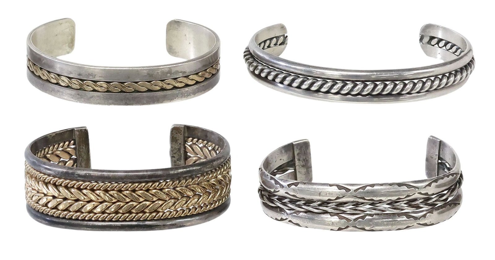 (4) NATIVE AMERICAN WOVEN SILVER CUFF BRACELETS, 3 STERLING (1 of 7)