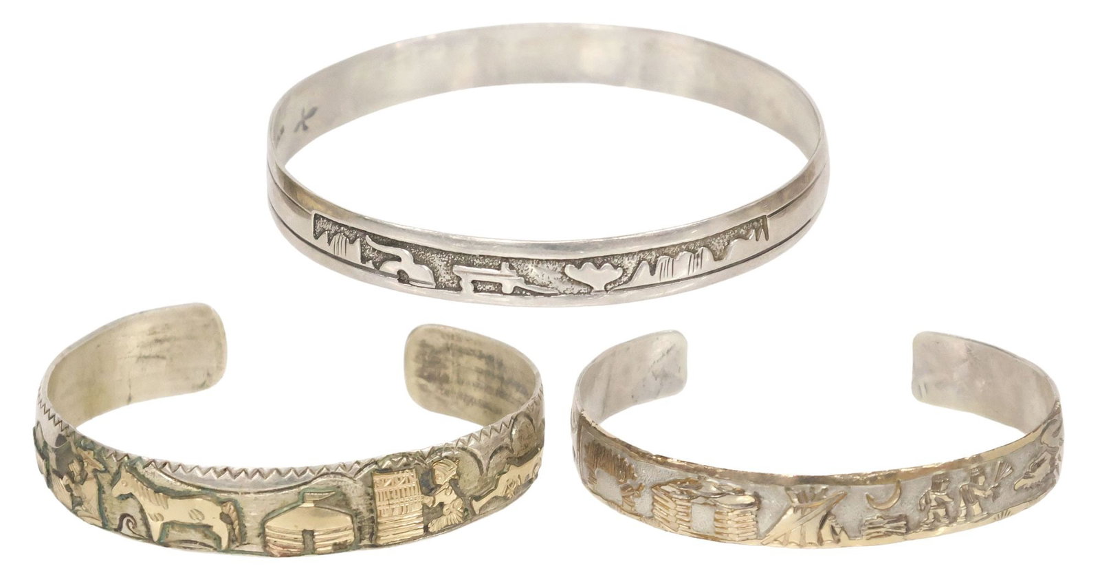 (3) NATIVE AMERICAN NAVAJO STERLING STORYTELLER CUFF & BANGLE BRACELETS (1 of 7)
