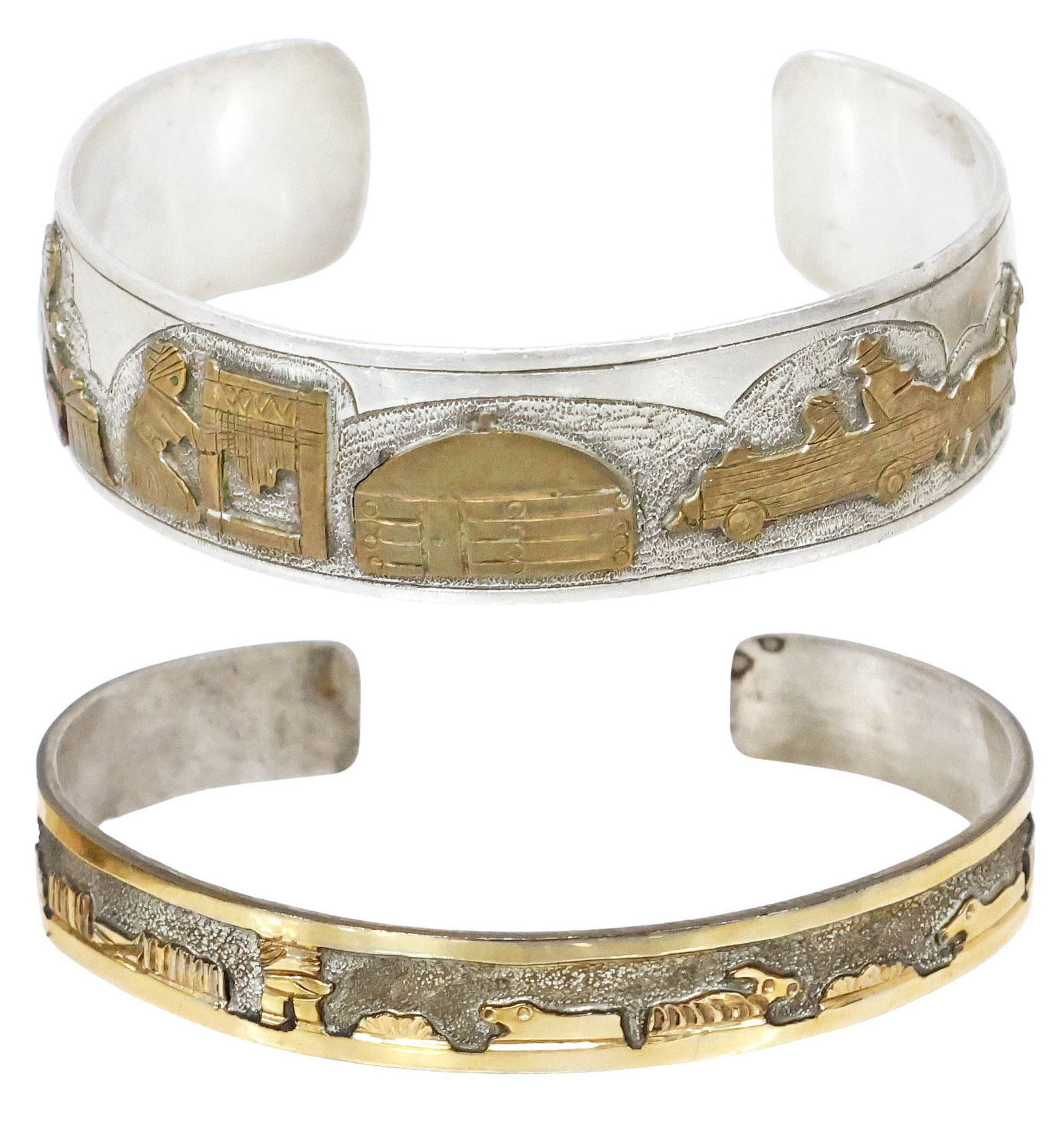 (2) NATIVE AMERICAN STERLING STORYTELLER CUFF BRACELETS (1 of 8)