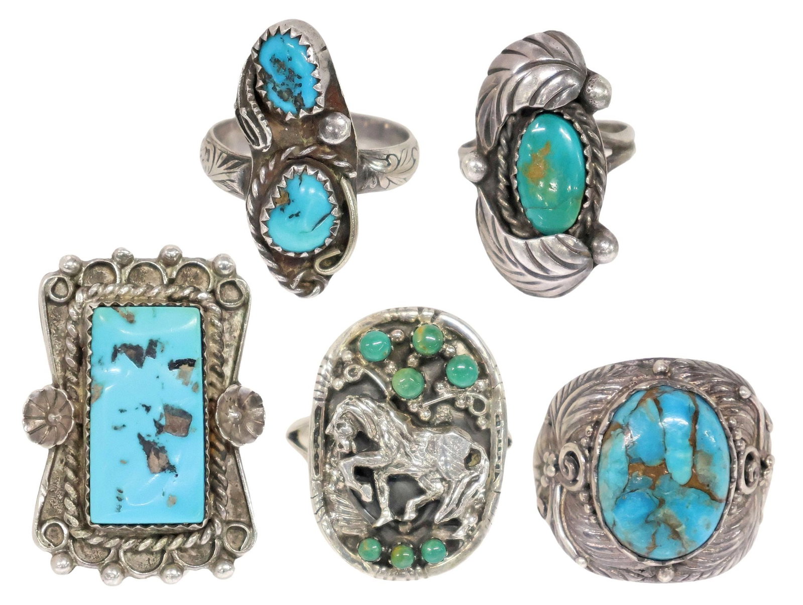 (5) NATIVE AMERICAN & SOUTHWEST STYLE SILVER & TURQUOISE RINGS (1 of 9)