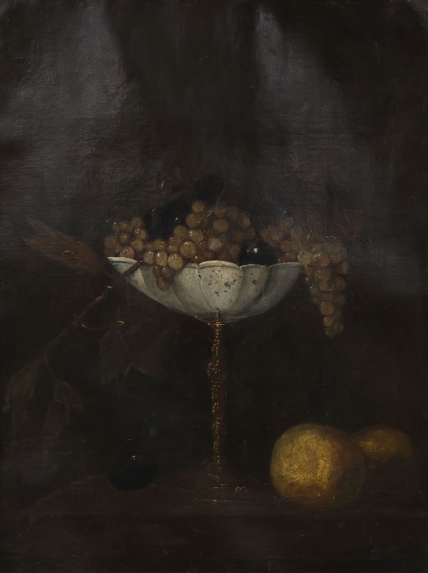 CONTINENTAL SCHOOL (19TH C.) OIL PAINTING, STILL LIFE WITH FRUIT IN COMPOTE (1 of 3)