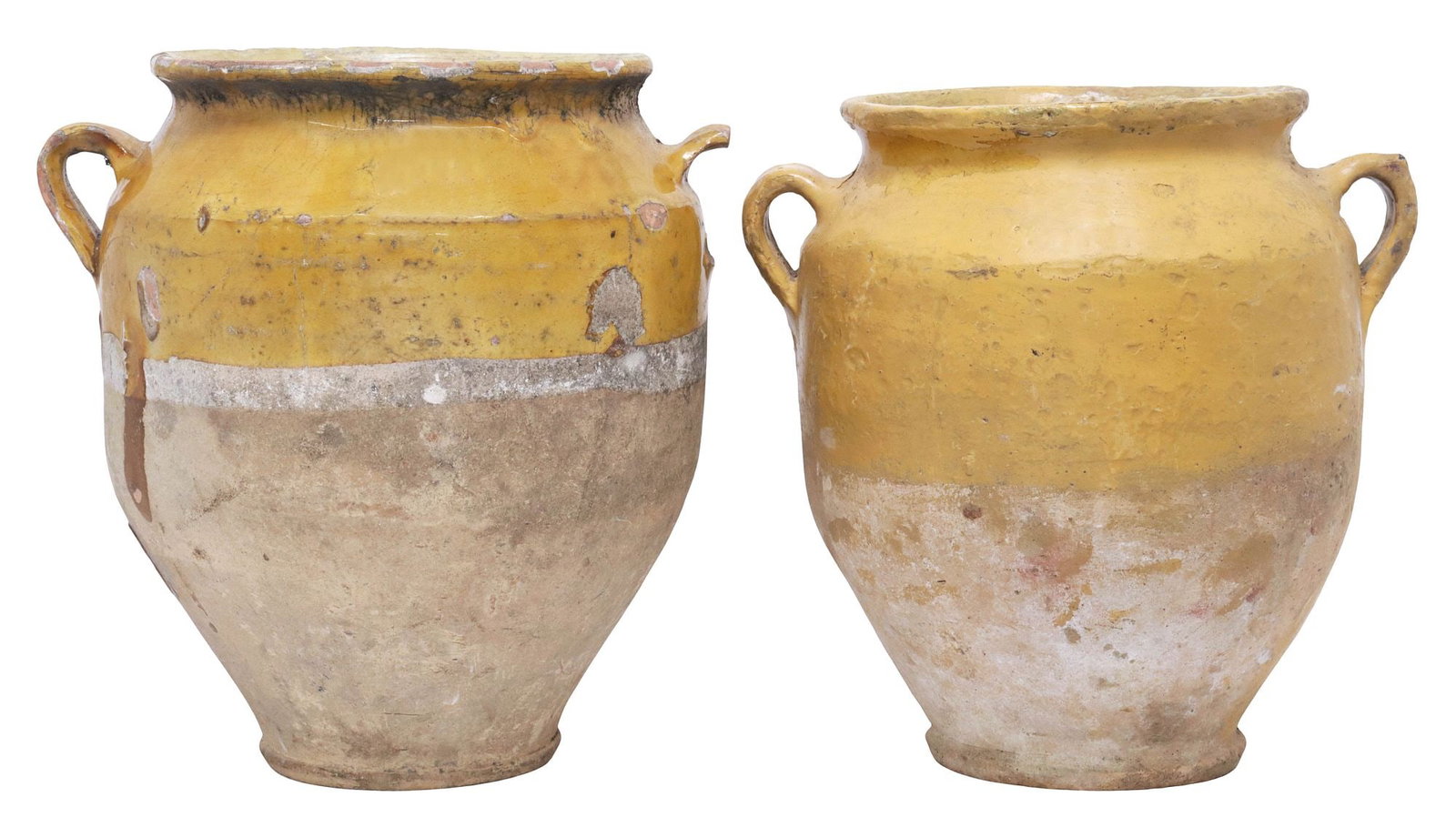 (2) LARGE FRENCH OCHRE-GLAZED EARTHENWARE CONFIT POTS (1 of 3)