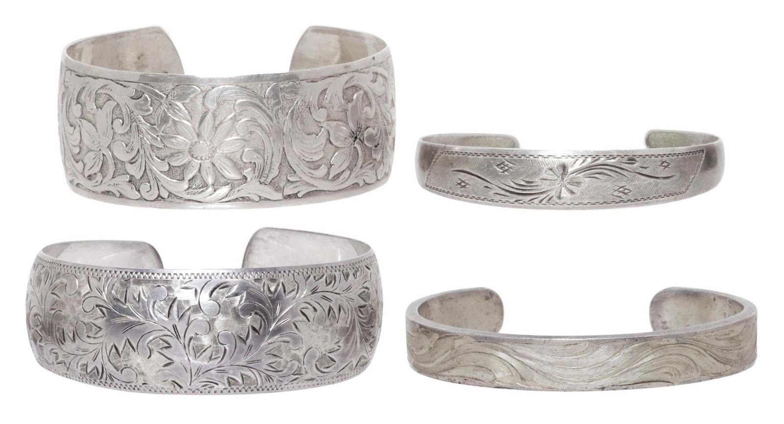 (4) SOUTHWEST STYLE ENGRAVED & ETCHED SILVER CUFFS, 3 STERLING (1 of 8)