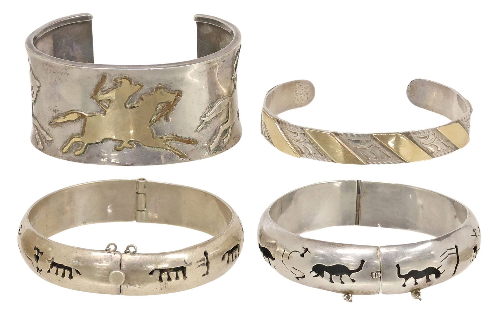 (4) ESTATE STERLING SILVER CUFF & BANGLE BRACELETS, 2 MEXICO TAXCO (1 of 9)