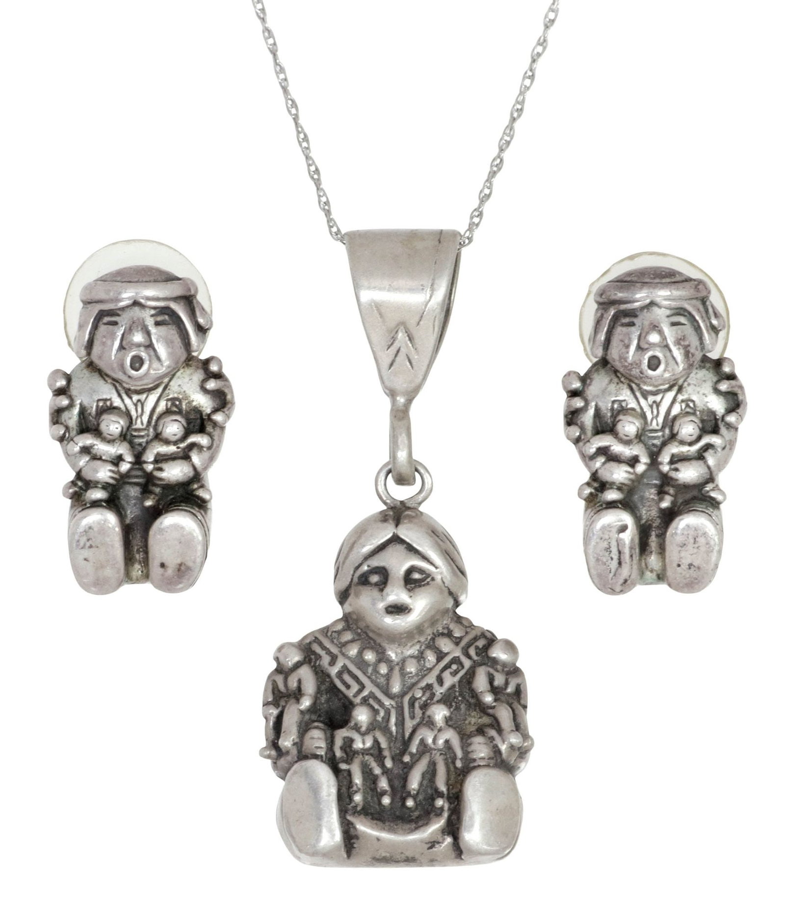 (2) CAROL FELLEY (20TH C.) SOUTHWEST 'STORYTELLER' NECKLACE & EARRINGS (1 of 5)