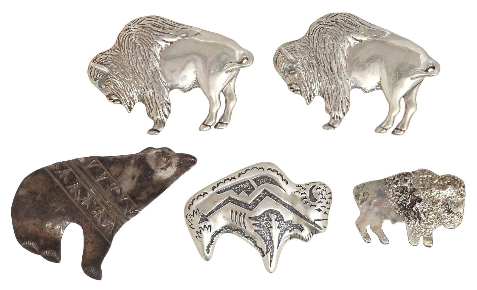 (5) NATIVE AMERICAN STERLING BUFFALO BROOCHES, SANDOVAL, THOMAS SINGER & OTHER (1 of 7)