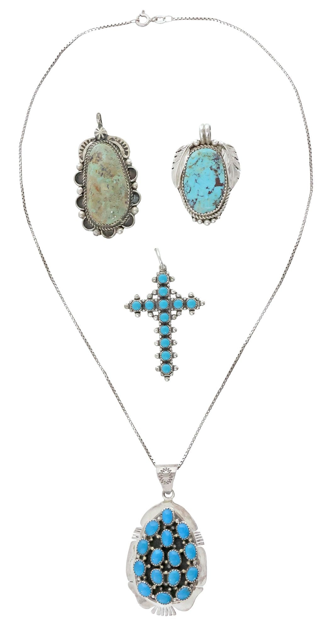 (4) NATIVE AMERICAN SILVER & TURQUOISE PENDANTS, 3 STERLING (1 of 7)