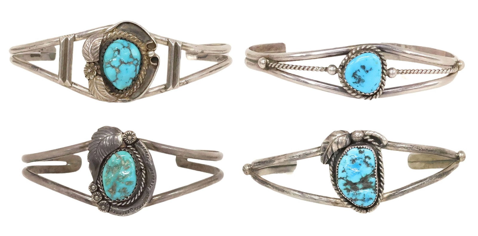 (4) NATIVE AMERICAN TURQUOISE & SILVER SPLIT SHANK CUFF BRACELETS (1 of 5)