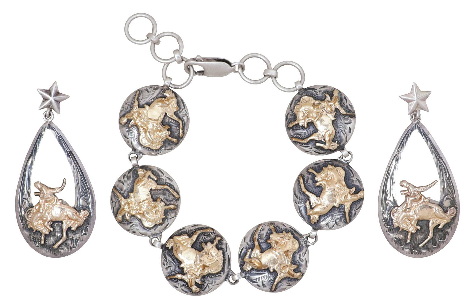 (2) PENDLETON ROUNDUP VOGT STERLING & GOLD FILL WESTERN 'LET 'ER BUCK' JEWELRY SET (1 of 4)
