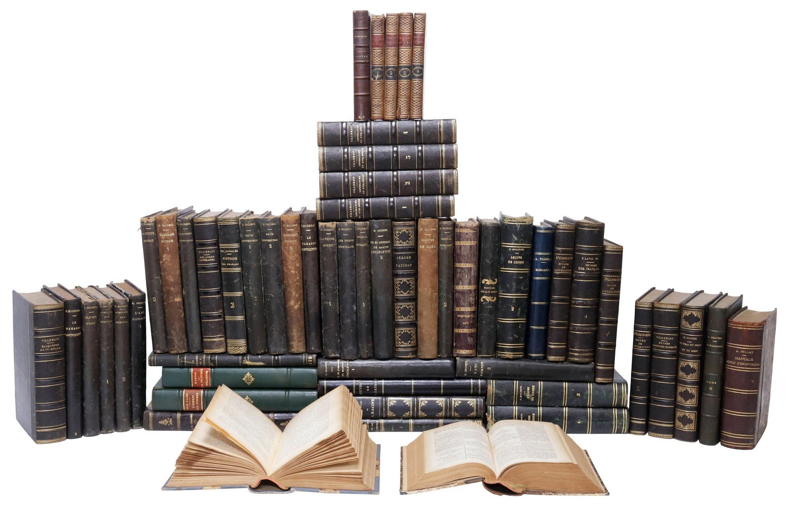 (56) FRENCH LEATHER-BOUND LIBRARY SHELF BOOKS, NOVELS & LITERATURE (1 of 4)