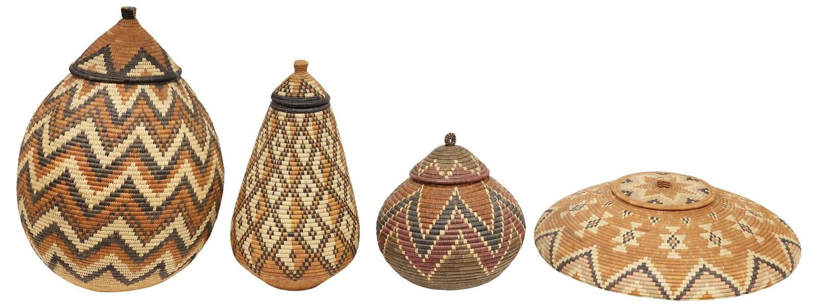 (4) AFRICAN ZULU WOVEN POLYCHROME LIDDED BASKETS (1 of 9)