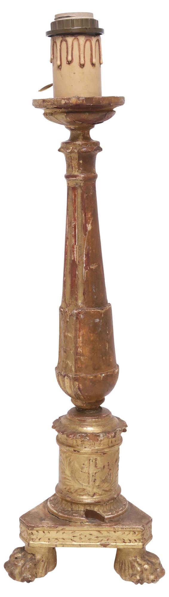 ITALIAN ECCLESIASTICAL GILTWOOD CANDLESTICK NOW AS 1-LIGHT TABLE LAMP (1 of 5)