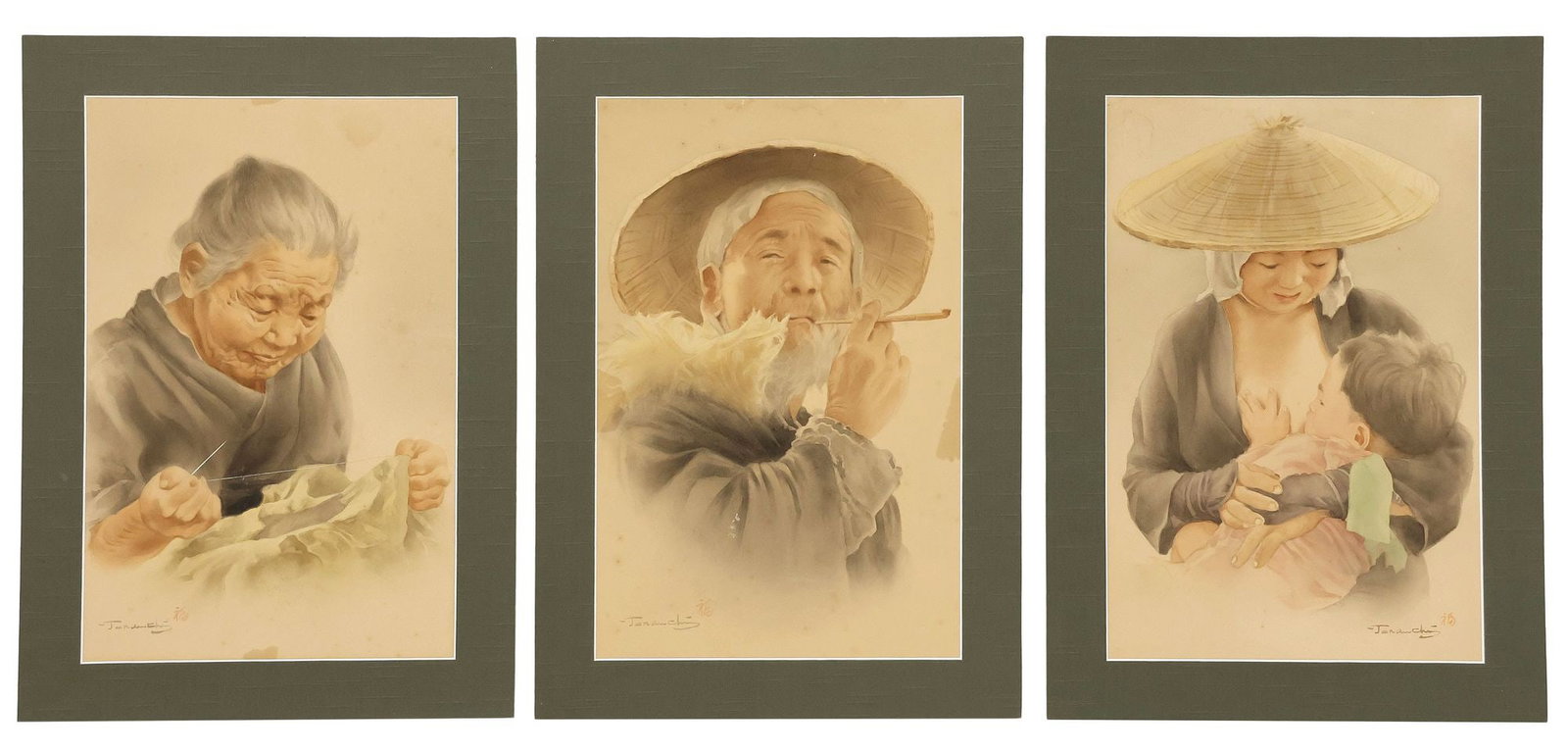 (3) FUKATARO TERAUCHI (JAPANESE, D.1964) SIGNED WATERCOLOR PAINTINGS (1 of 6)