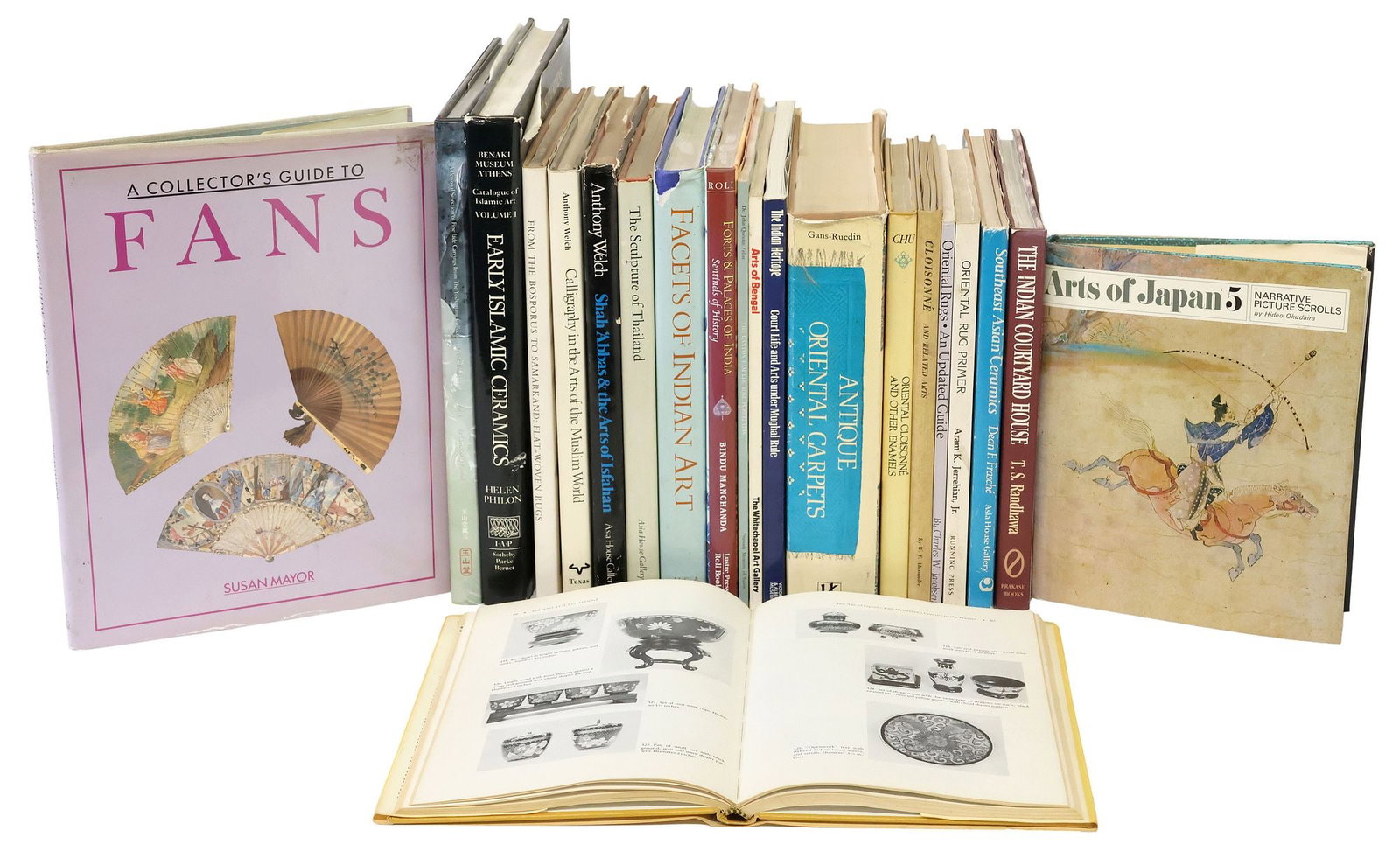 (21) REFERENCE BOOKS: ASIAN ART, TEXTILES, & ARCHITECTURE: (lot of 21) Books: various Asian art, textiles, and architecture reference materials, including: (1) Antique Oriental Carpets, (1) Calligraphy in the Arts of the Muslim World, (1) From the Bosporus to