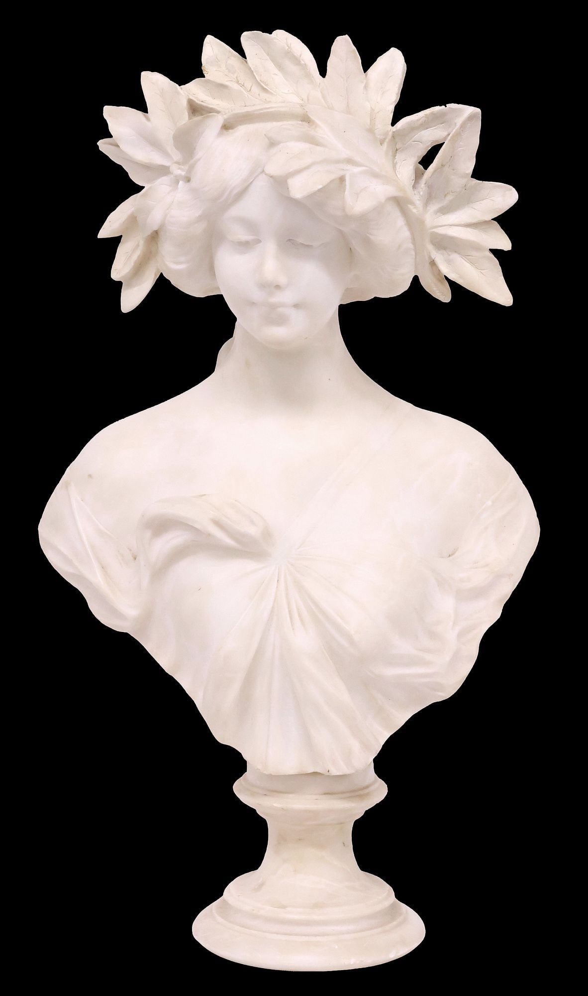 LARGE ADOLFO CIPRIANI (D.1941) ITALIAN ALABASTER BUST, WOMAN WITH LAURELS (1 of 5)