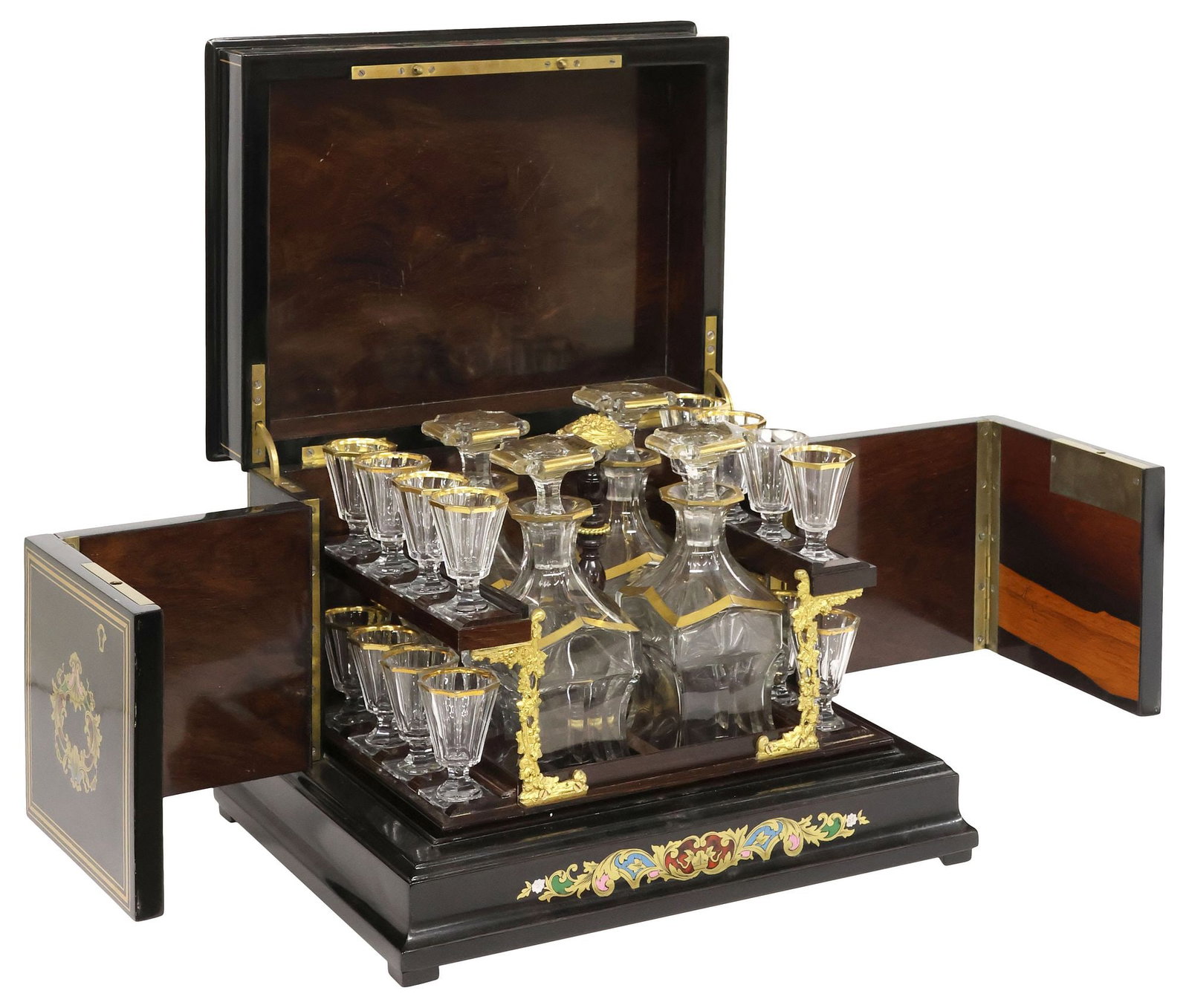 FRENCH NAPOLEON III BRASS-INLAID & BLACK LACQUERED CAVE A LIQUEUR (1 of 6)