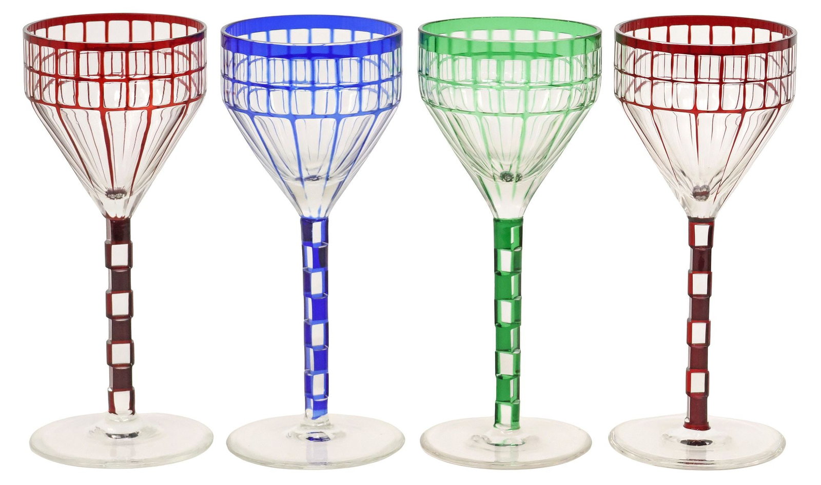 (4) MANNER OF OTTO PRUTSCHER BOHEMIAN STYLE CUT CRYSTAL WINE GOBLETS (1 of 5)