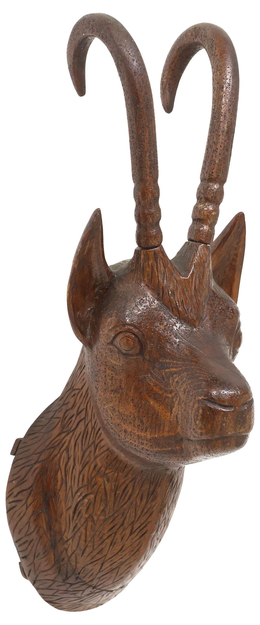 BLACK FOREST CARVED OAK WALL-MOUNTED ANTELOPE HEAD SCULPTURE (1 of 4)