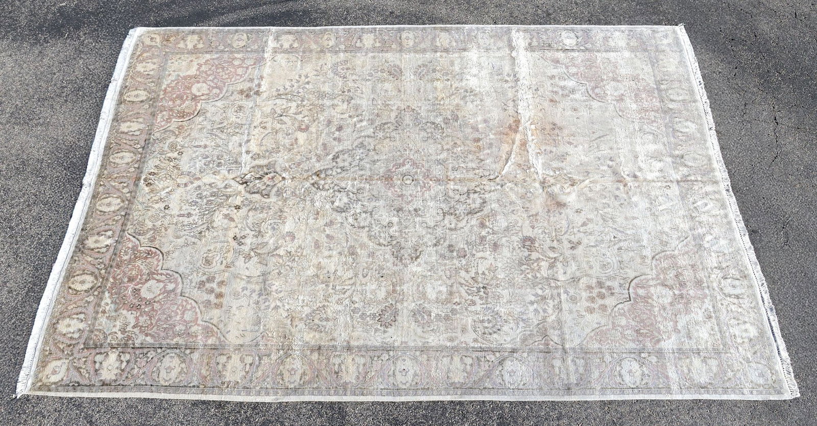 ESTATE HAND-TIED SILK KASHMIR RUG, 12'5" X 8'10": Estate hand-tied silk Kashmir rug, approx 12'5"l, 8'10"w **Please Note: All of the rugs offered in this auction would likely benefit from a professional cleaning. Estate rugs may show some wear and im