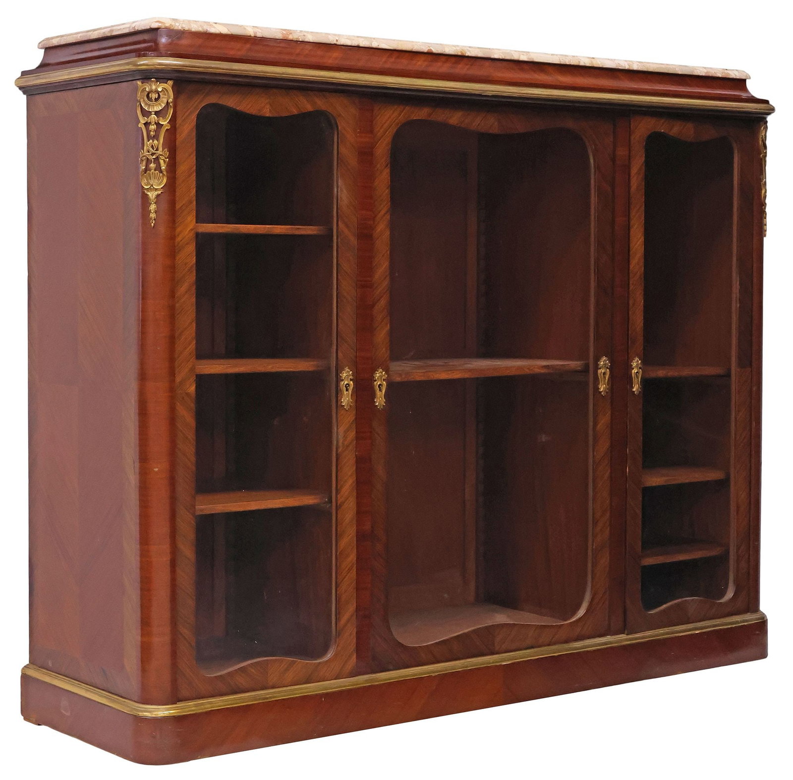 FRENCH LOUIS XVI STYLE MARBLE-TOP MAHOGANY BOOKCASE / DISPLAY CABINET (1 of 5)