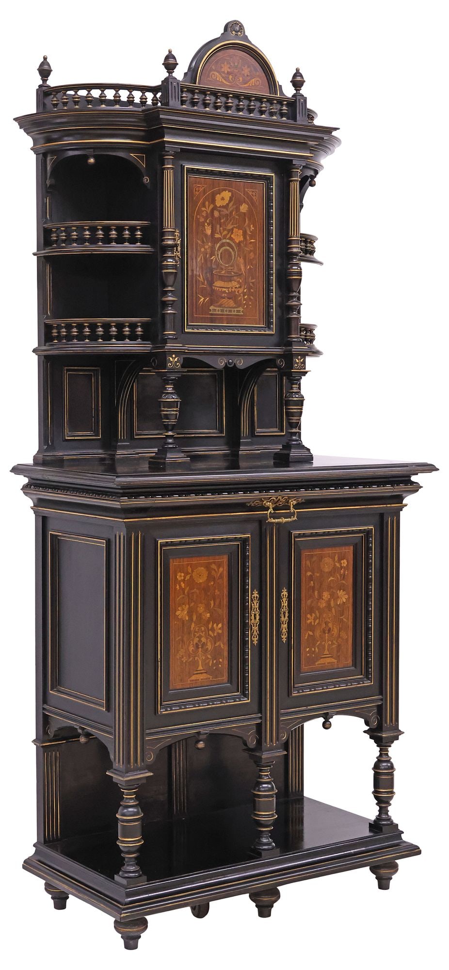 WOLFF & ASCHBACHER NAPOLEON III STYLE PARCEL-GILT & MARQUETRY- INLAID CABINET, 84.5"H (1 of 7)