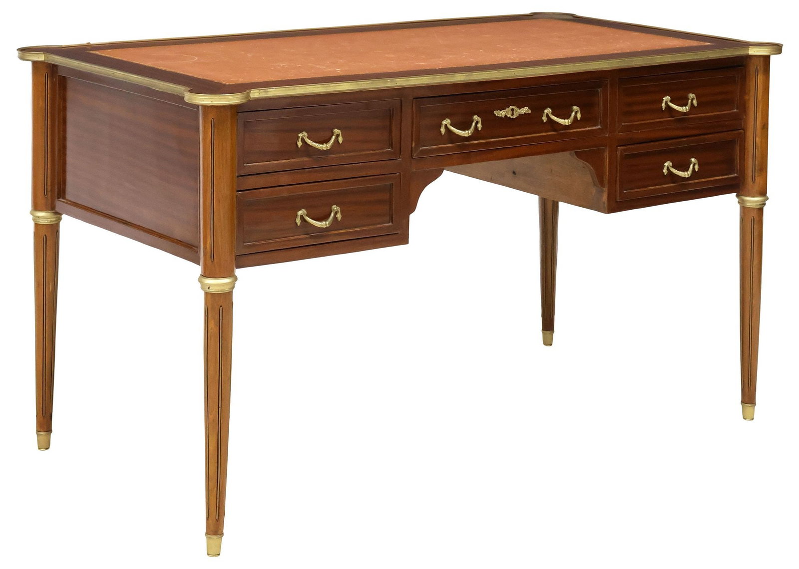 FRENCH LOUIS XVI STYLE LEATHER-TOP MAHOGANY BUREAU / WRITING DESK (1 of 5)