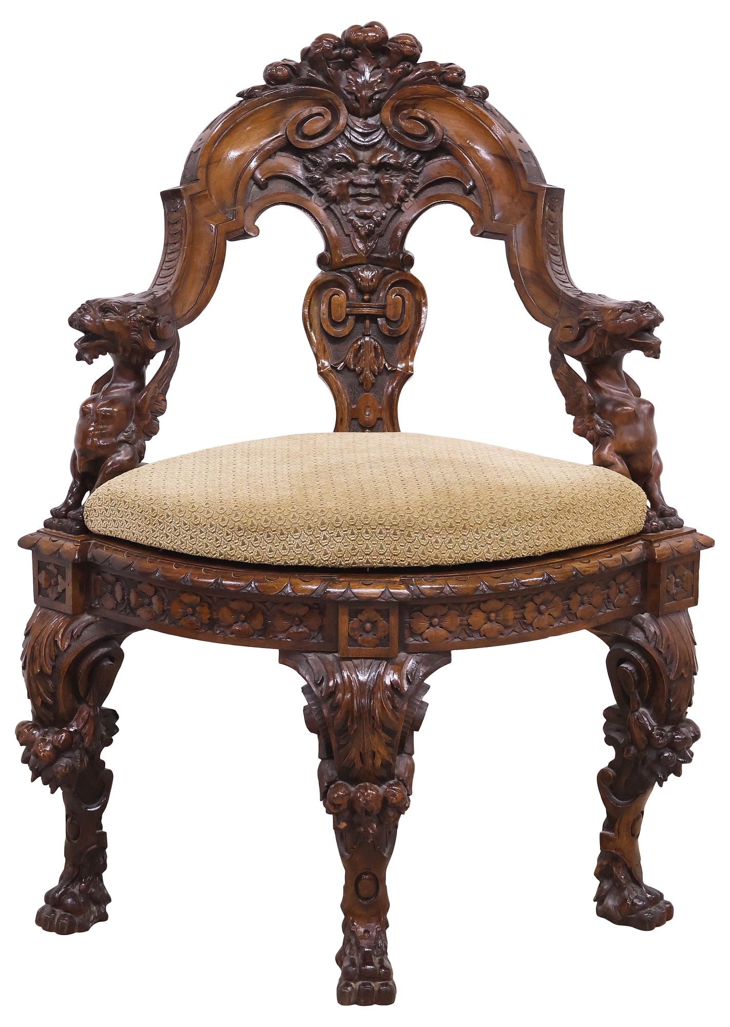 FINE RENAISSANCE REVIVAL HIGHLY-CARVED ROSEWOOD CORNER CHAIR (1 of 7)