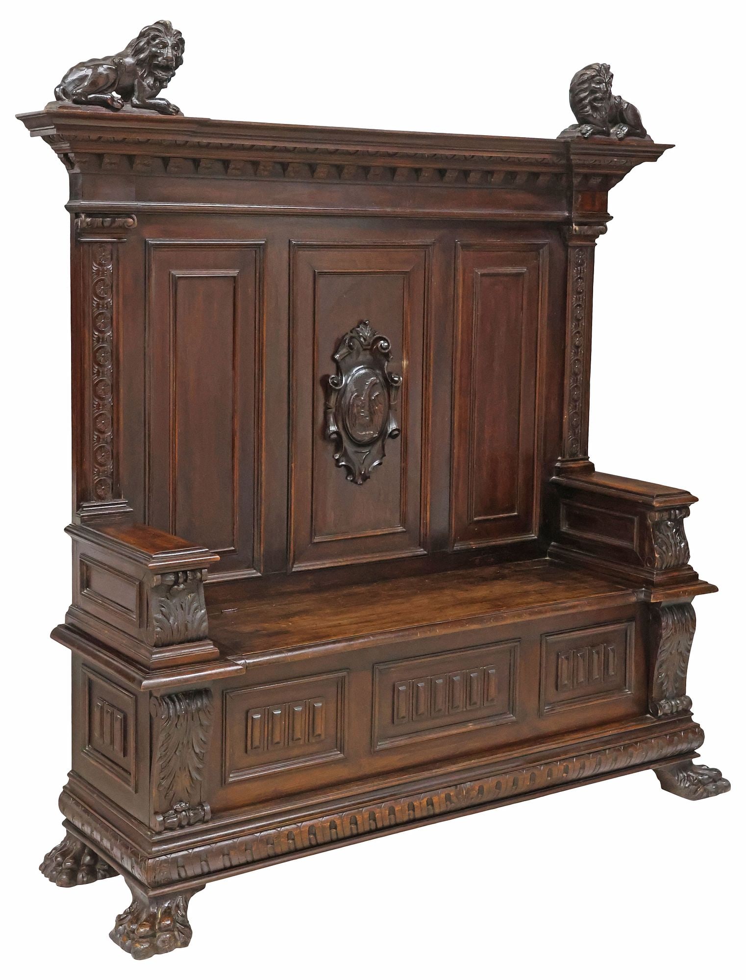 ITALIAN RENAISSANCE REVIVAL CARVED WALNUT HALL BENCH (1 of 7)
