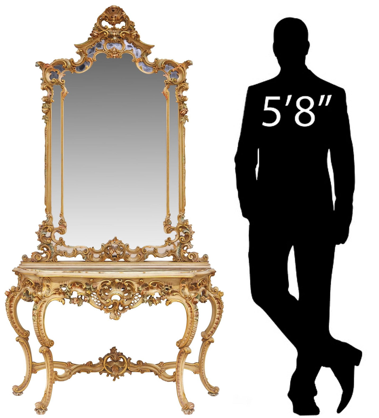 VENETIAN LOUIS XV STYLE PARCEL-GILT & PAINTED MIRRORED CONSOLE TABLE (1 of 7)