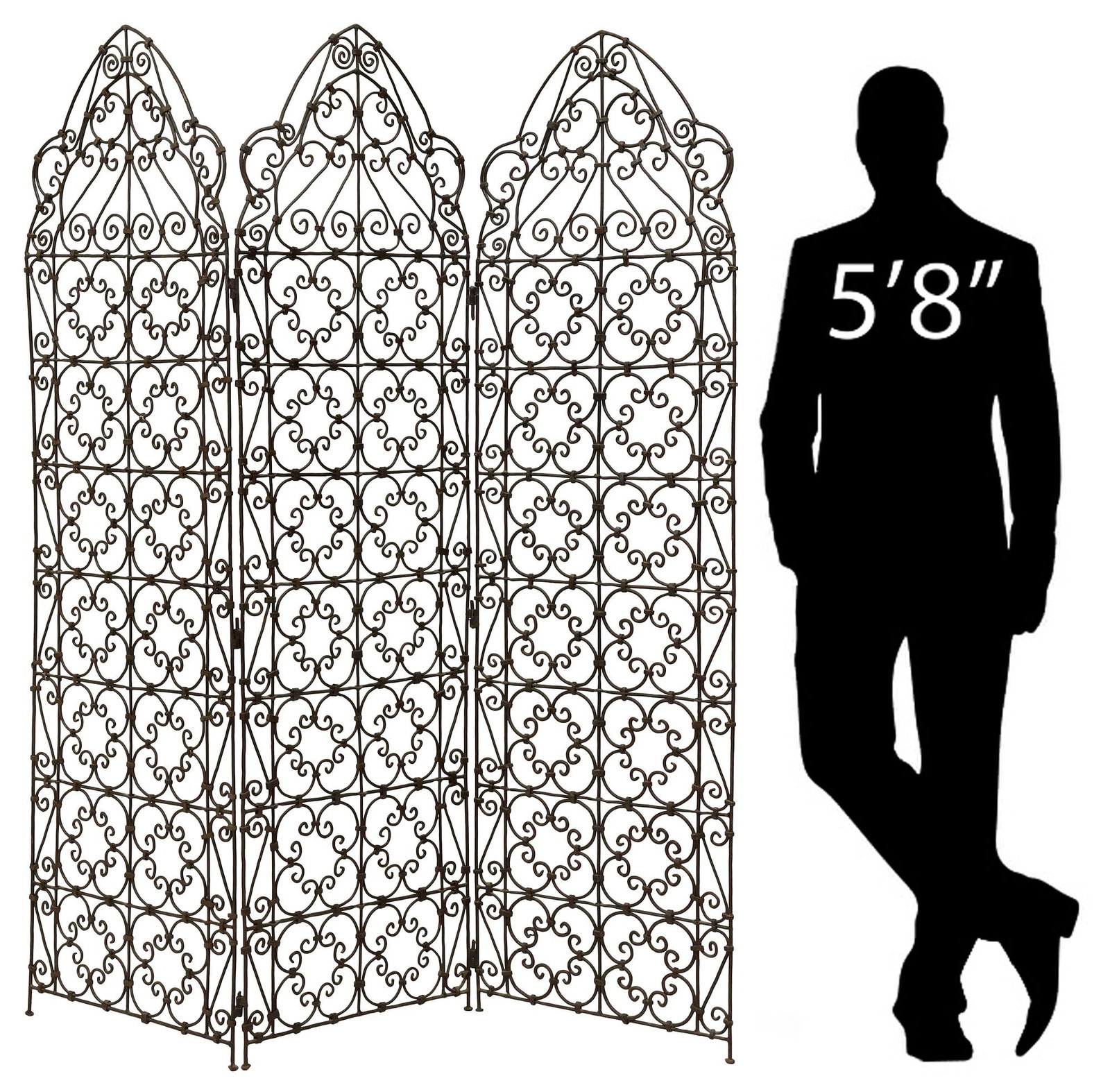 FRENCH SCROLLED WROUGHT IRON 3-PANEL FLOOR SCREEN (1 of 5)