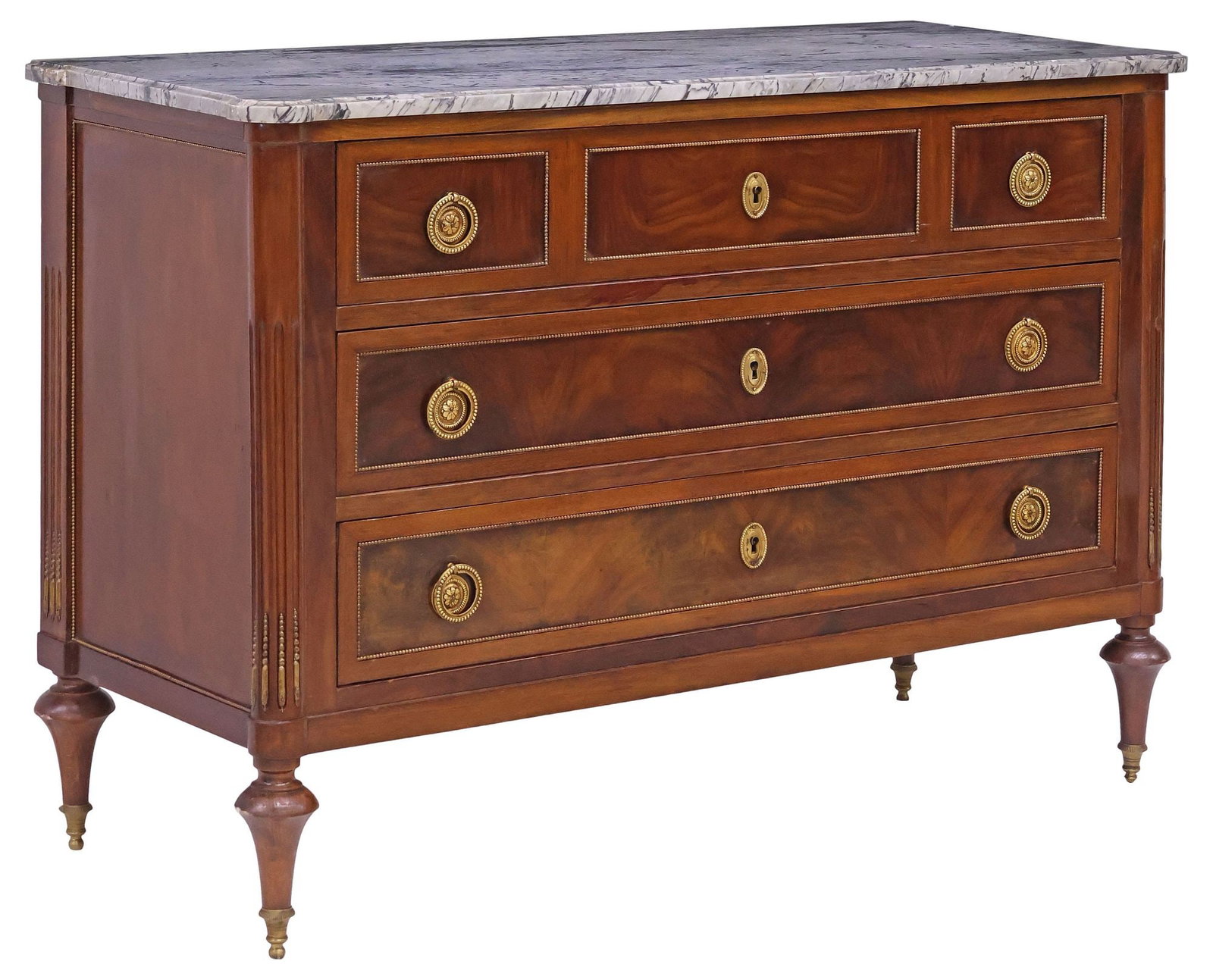 FRENCH LOUIS XVI STYLE MARBLE-TOP MAHOGANY COMMODE (1 of 5)