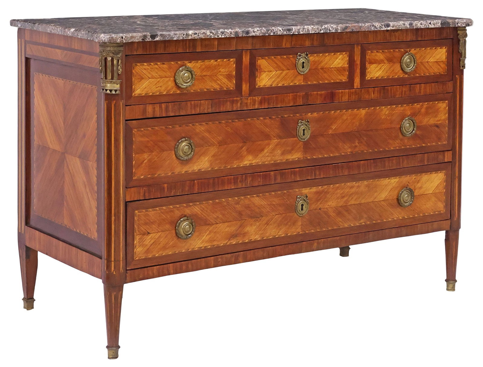 FRENCH LOUIS XVI STYLE MARBLE-TOP MATCHED VENEER COMMODE (1 of 5)