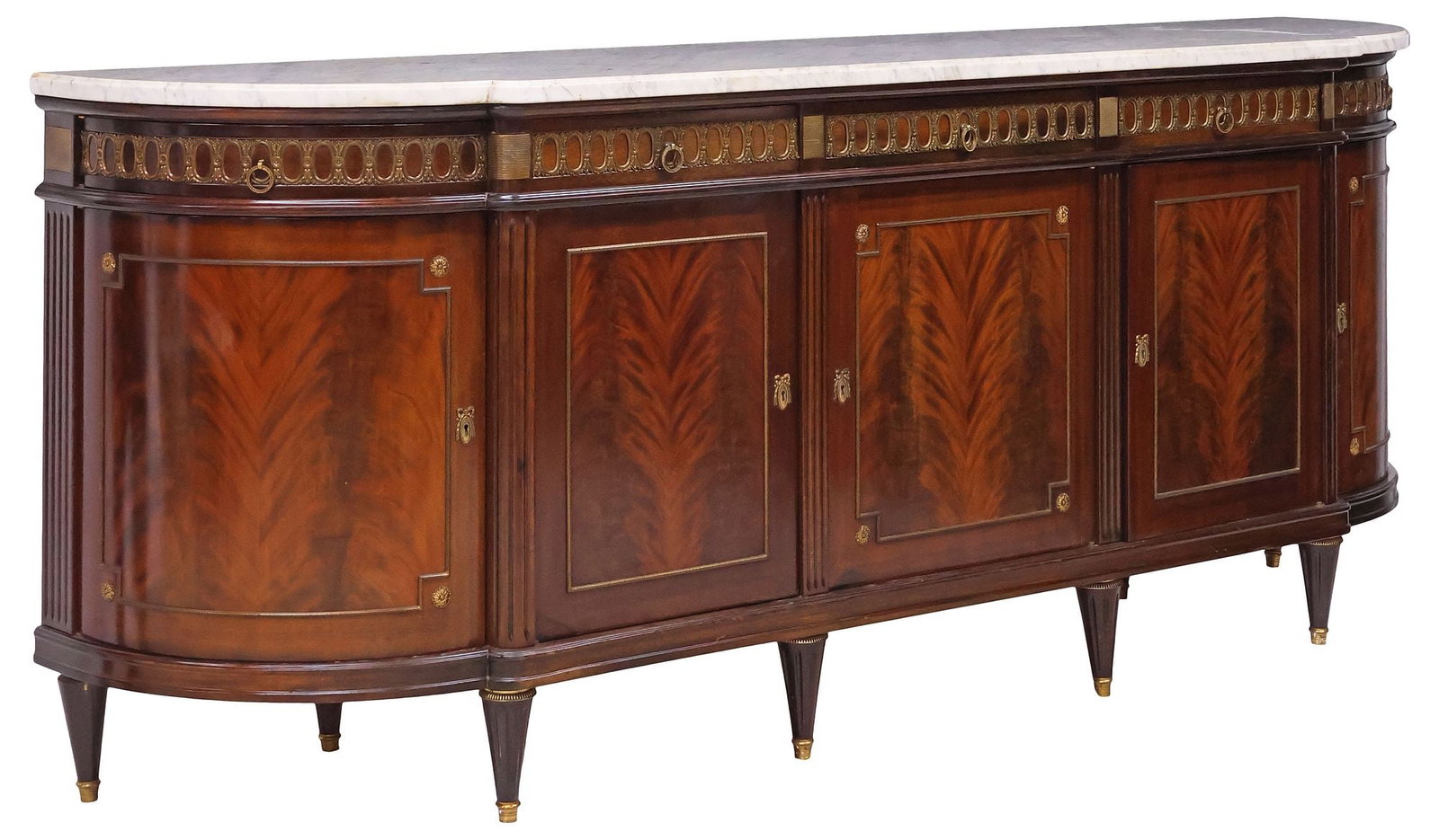FRENCH LOUIS XVI STYLE MARBLE-TOP FLAME MAHOGANY SIDEBOARD (1 of 7)