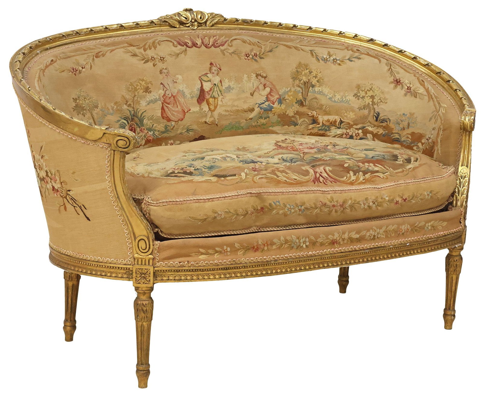 FRENCH LOUIS XVI STYLE TAPESTRY-UPHOLSTERED GILTWOOD CANAPE SOFA (1 of 6)
