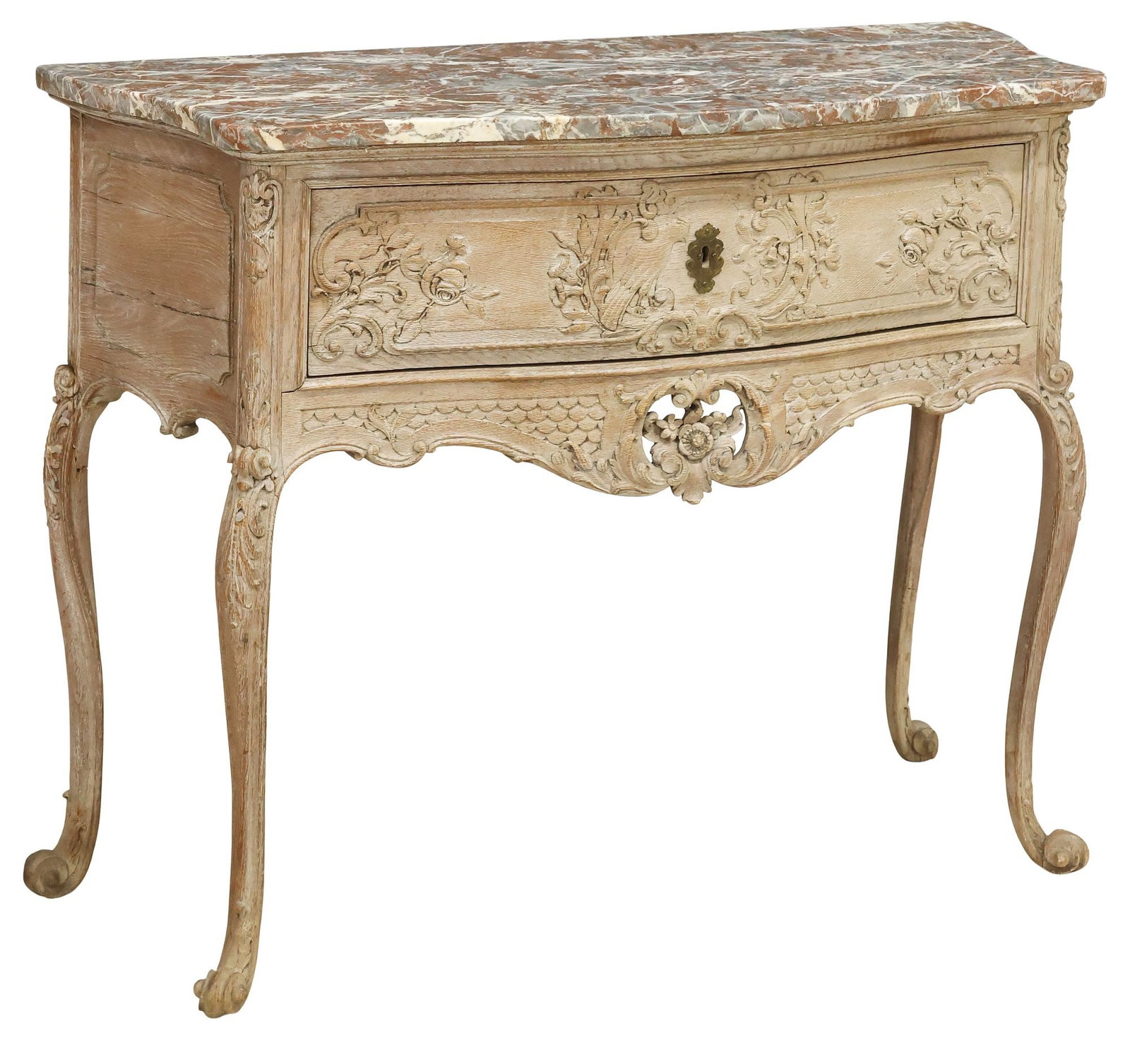 FRENCH LOUIS XV STYLE MARBLE-TOP WASHED & STRIPPED OAK CONSOLE TABLE (1 of 7)