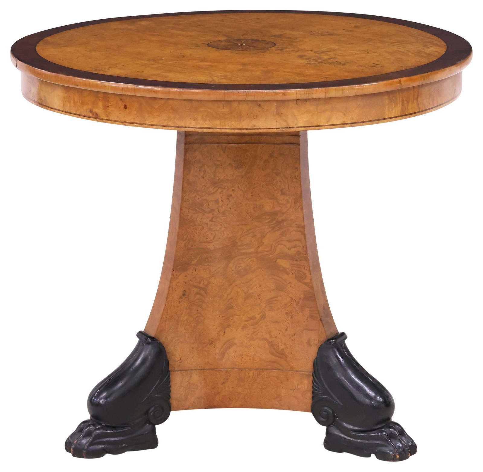 BIEDERMEIER PARQUETRY & MOP-INLAID BURLWOOD PEDESTAL TABLE (1 of 4)