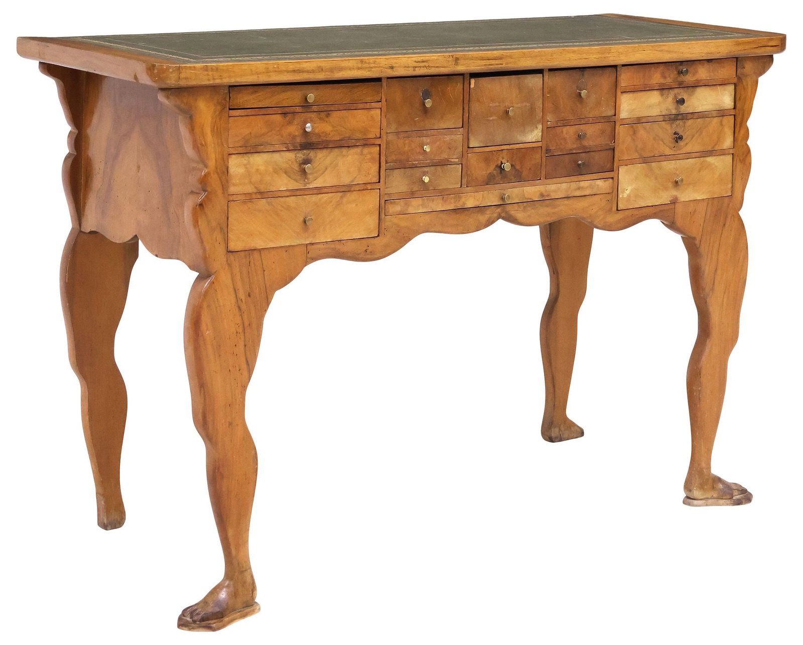 UNIQUE CONTINENTAL LEATHER-TOP BURLWOOD WRITING DESK ON FIGURAL FEET (1 of 6)