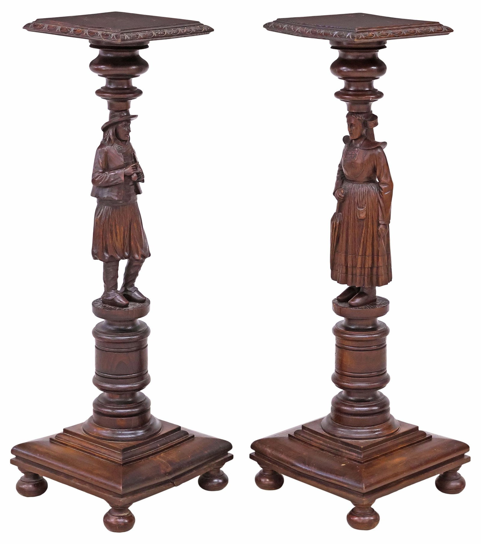 (2) FRENCH BRETON FIGURAL CARVED PEDESTALS / DISPLAY STANDS (1 of 6)